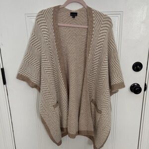 Coco + Carmen Chevron Knit Poncho - Beige and Brown